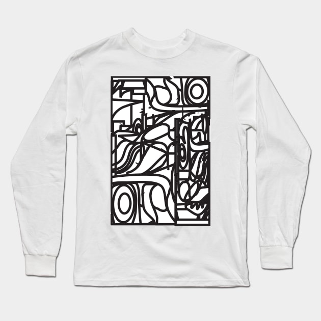 Organic Stain Glass Pattern (Black lines on White Background) Long Sleeve T-Shirt by charker